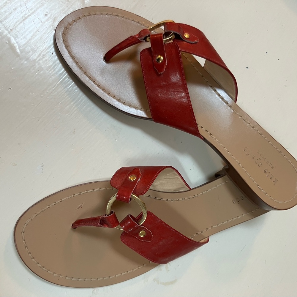 kate spade Red Leather Ring-Accent Toe-Post Sandals